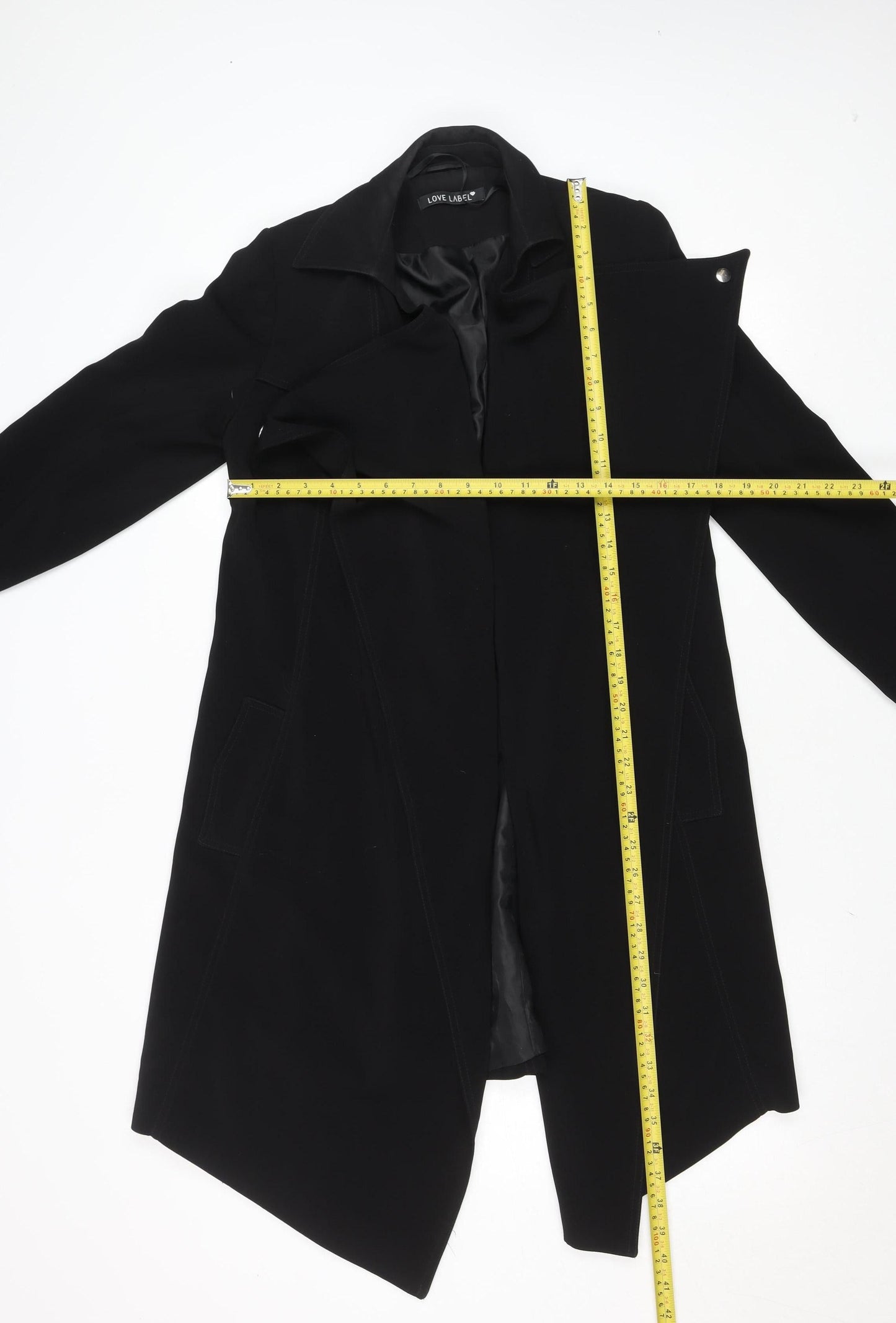 Love Label Women's Black Size 8 Long Overcoat Polyester Classic Coat
