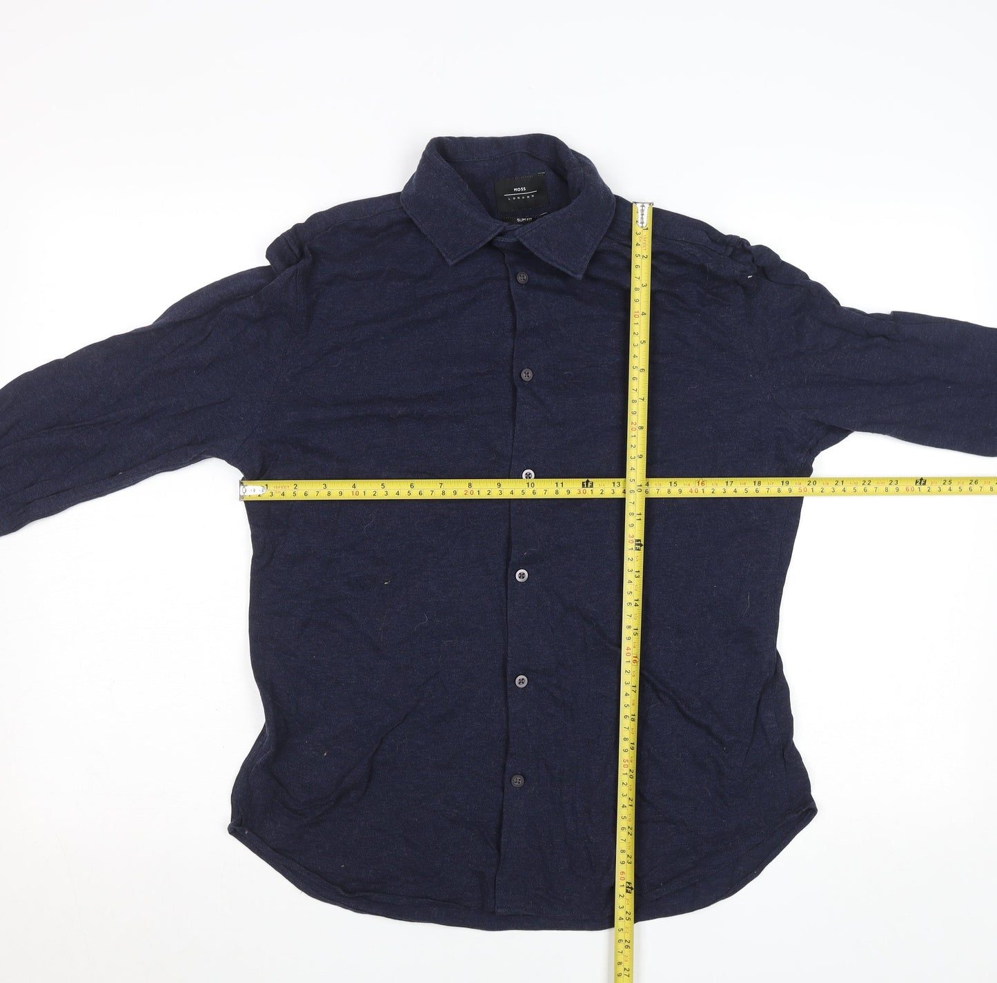 Moss London Men's Blue Slim Fit Long Sleeve Cotton Button-Up Shirt 15”