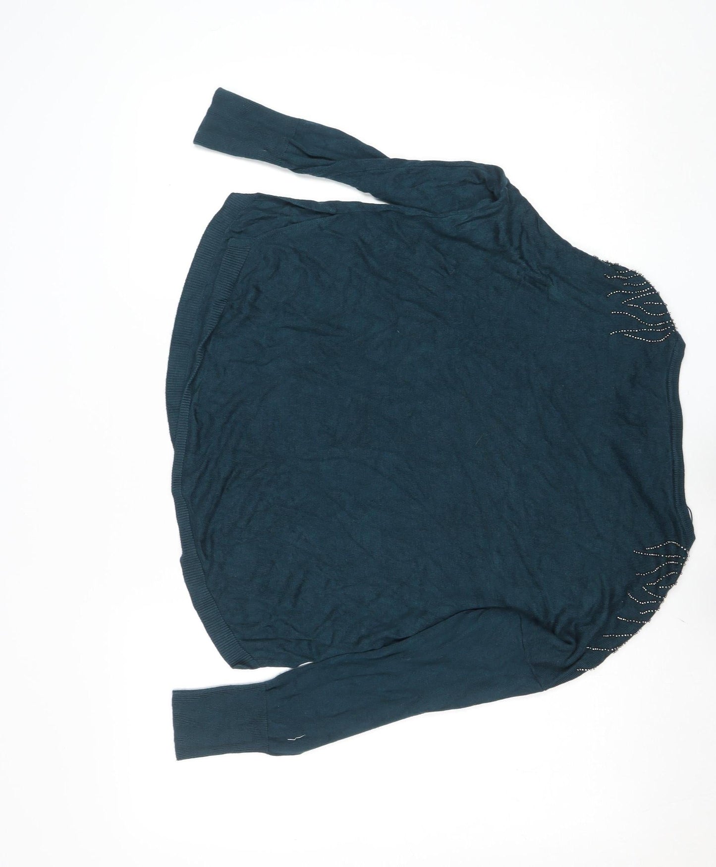 Oasis Women’s Blue Beaded Long Sleeve Viscose Knit Blouse Size M