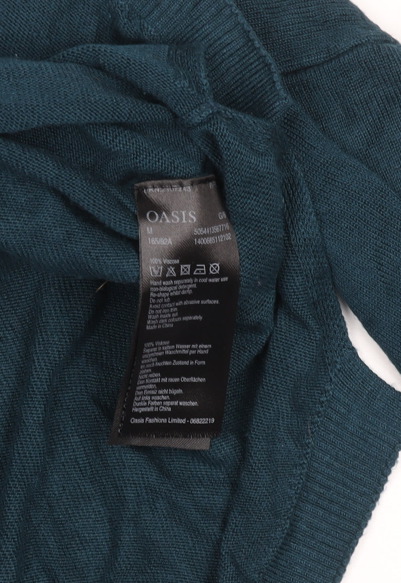 Oasis Women’s Blue Beaded Long Sleeve Viscose Knit Blouse Size M