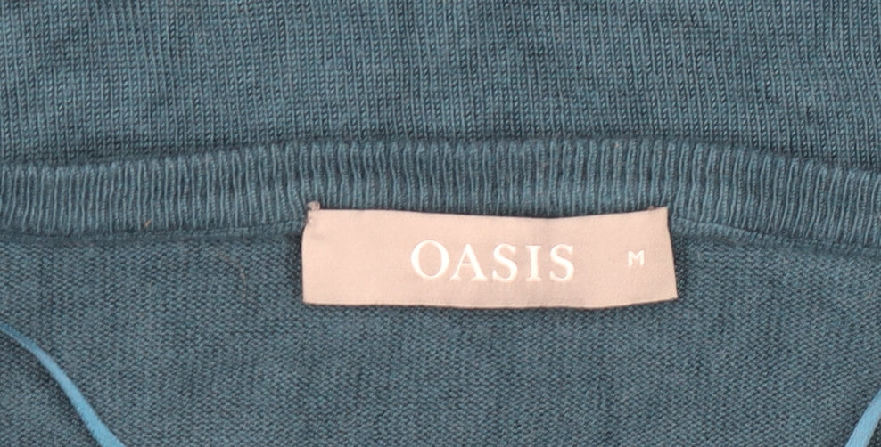 Oasis Women’s Blue Beaded Long Sleeve Viscose Knit Blouse Size M