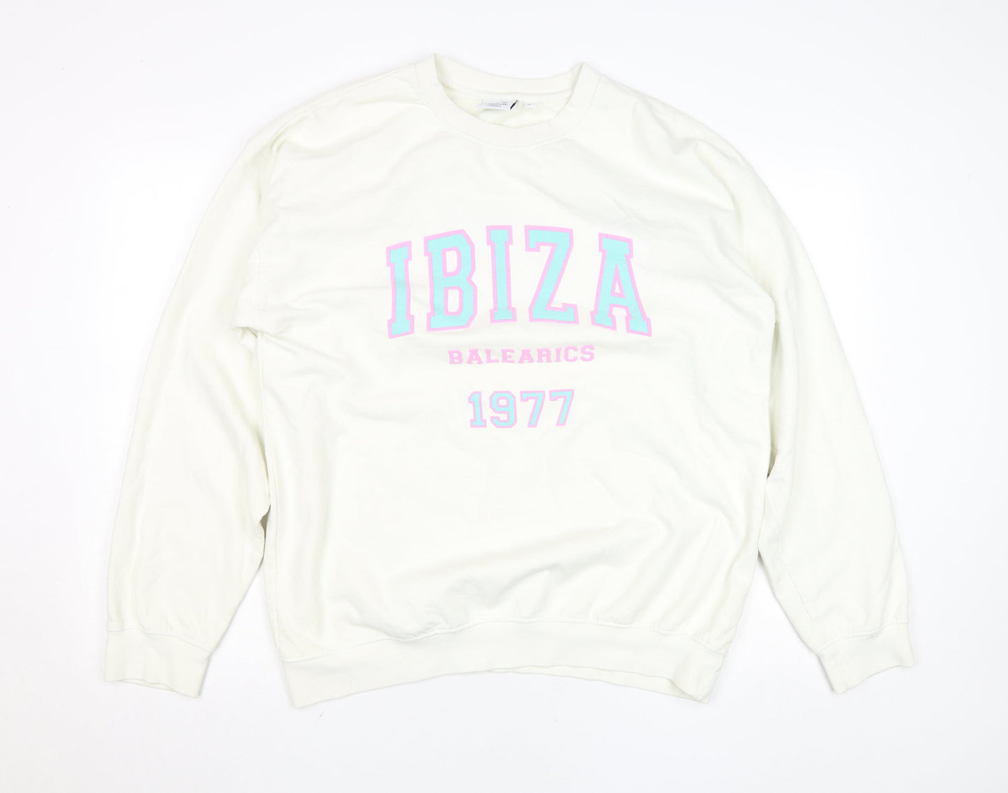 Rainbow Colours Women White Ibiza 1977 Crew Neck Pullover Sweatshirt L