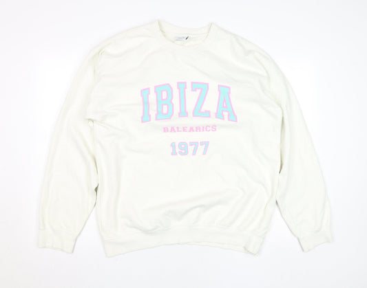 Rainbow Colours Women White Ibiza 1977 Crew Neck Pullover Sweatshirt L