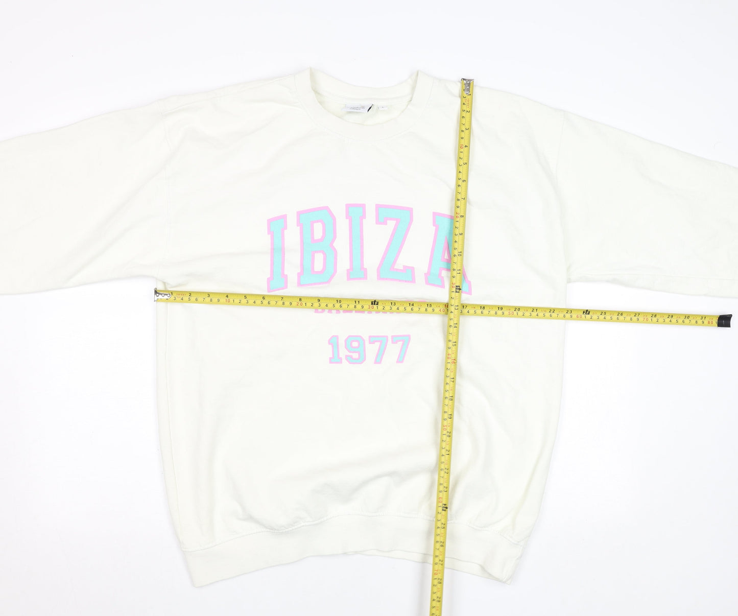 Rainbow Colours Women White Ibiza 1977 Crew Neck Pullover Sweatshirt L