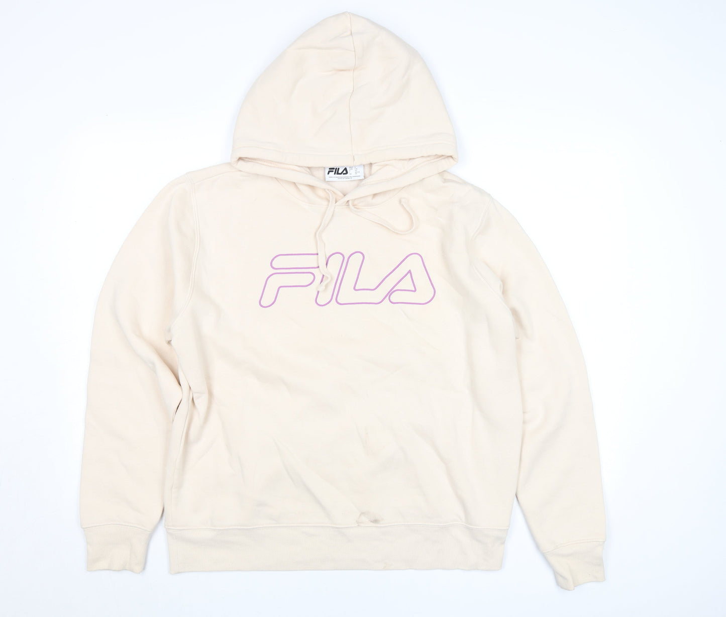 FILA Men Beige Pullover Hoodie L Fleece Logo Sportswear