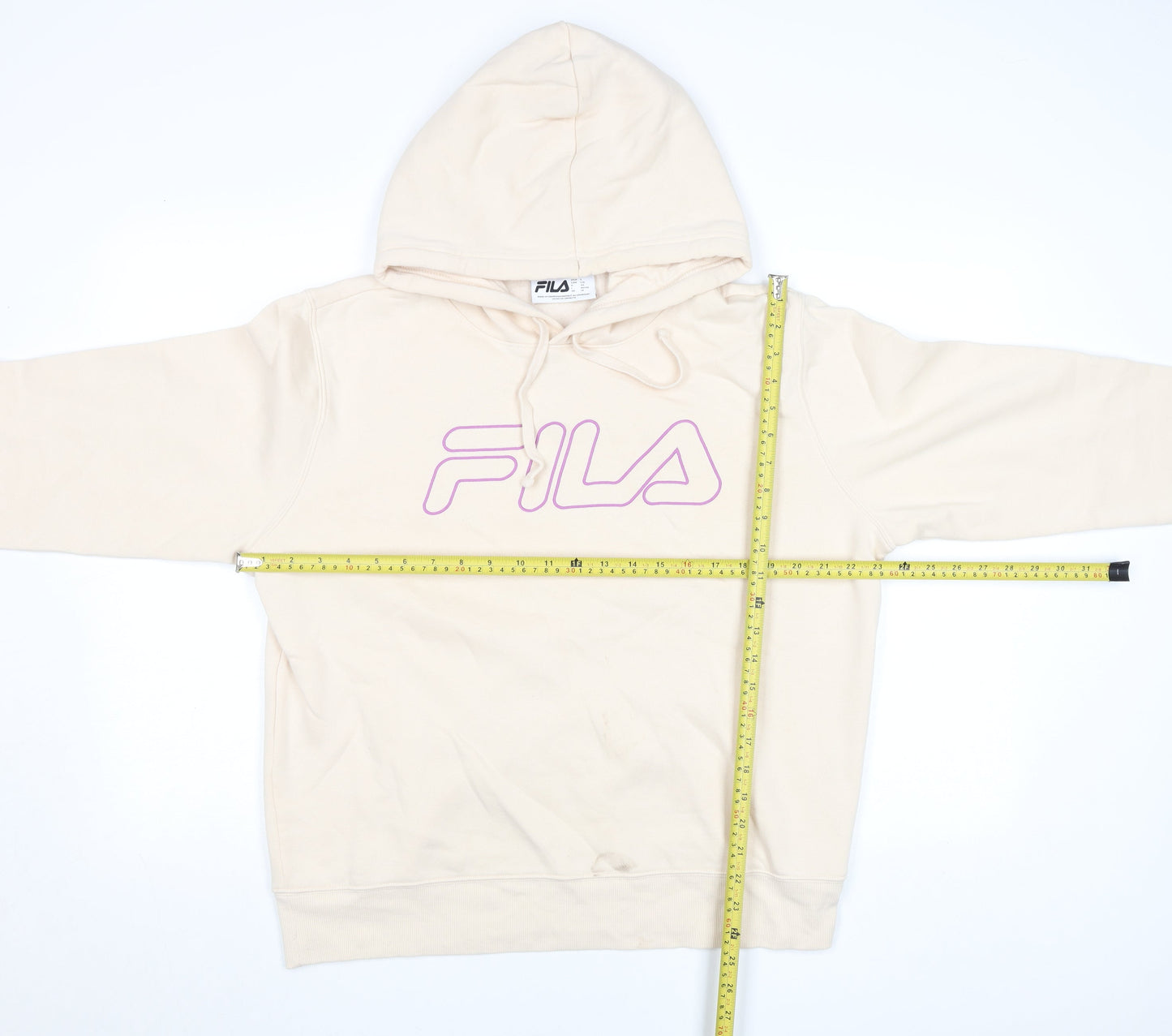 FILA Men Beige Pullover Hoodie L Fleece Logo Sportswear