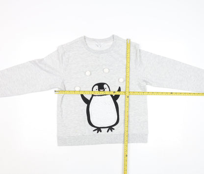 Back view of Debenhams girls’ grey penguin pullover sweatshirt, size 12, years