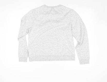 Close-up detail of Debenhams girls’ grey penguin pullover sweatshirt, size 12, years