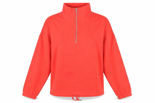 Next Women Red Jersey 1/4 Zip High Neck Pullover Top M