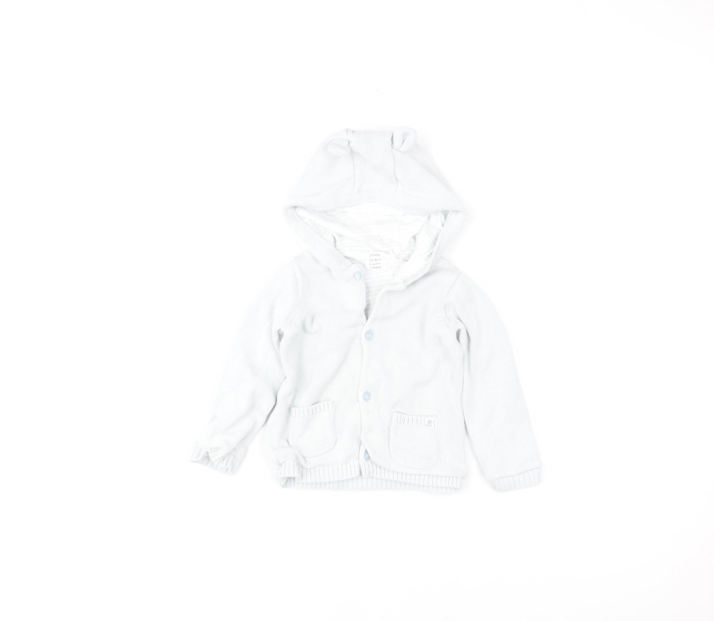 John Lewis Unisex Baby Ivory Cotton Hooded Button Jacket 12-18 Months
