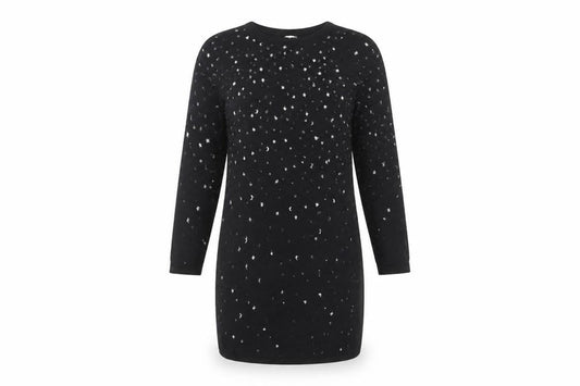 Monsoon Women’s Black Shift Dress S Long Sleeve Knit Star Beaded