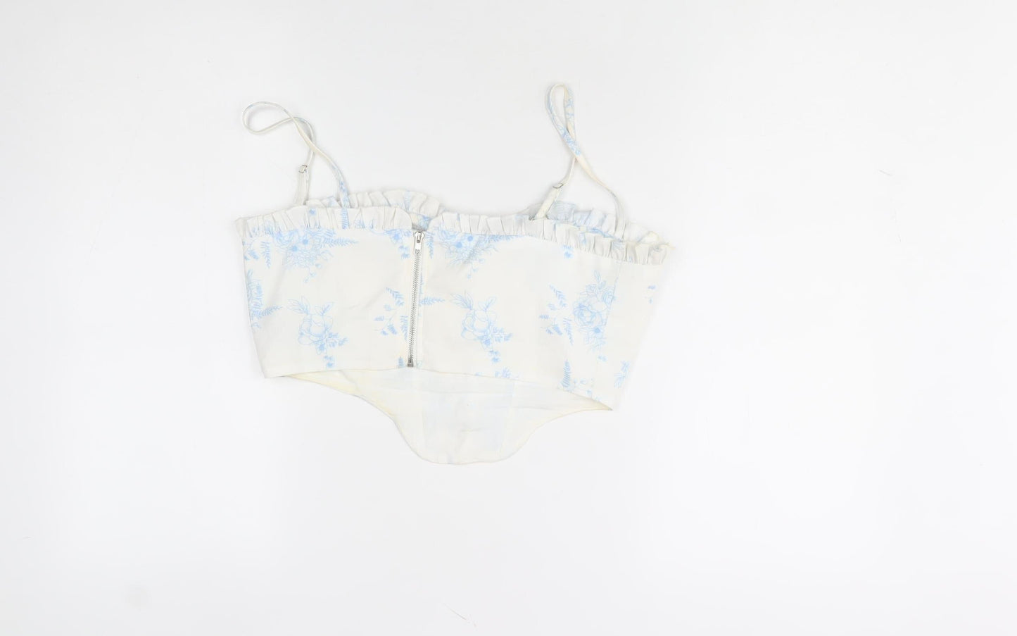 Cider Women’s White Blue Floral Cropped Zip Tank Top S