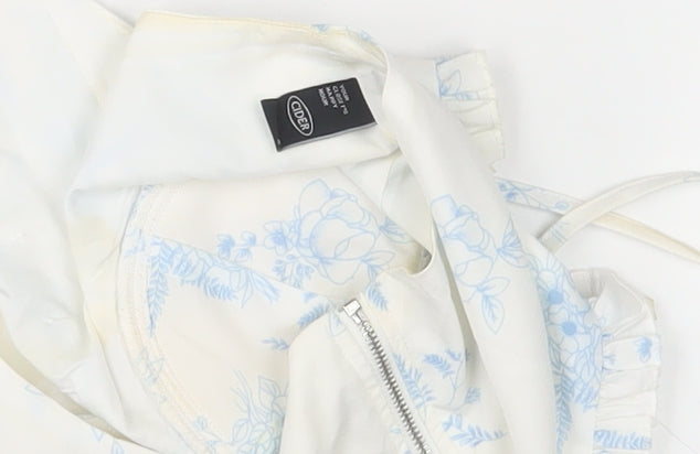 Cider Women’s White Blue Floral Cropped Zip Tank Top S