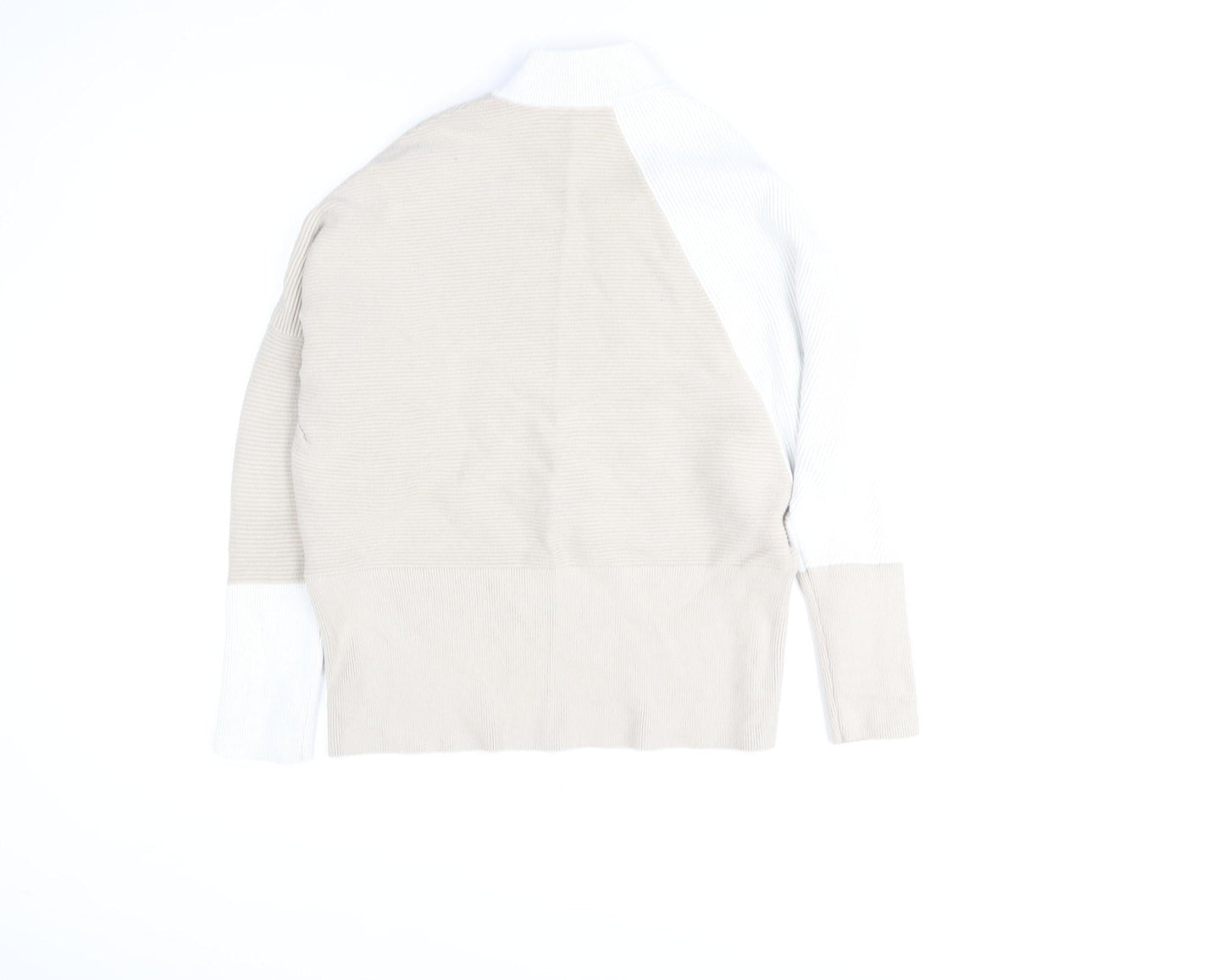Mint Velvet Women's Beige White Mock Neck Button Sleeve Jumper Size M