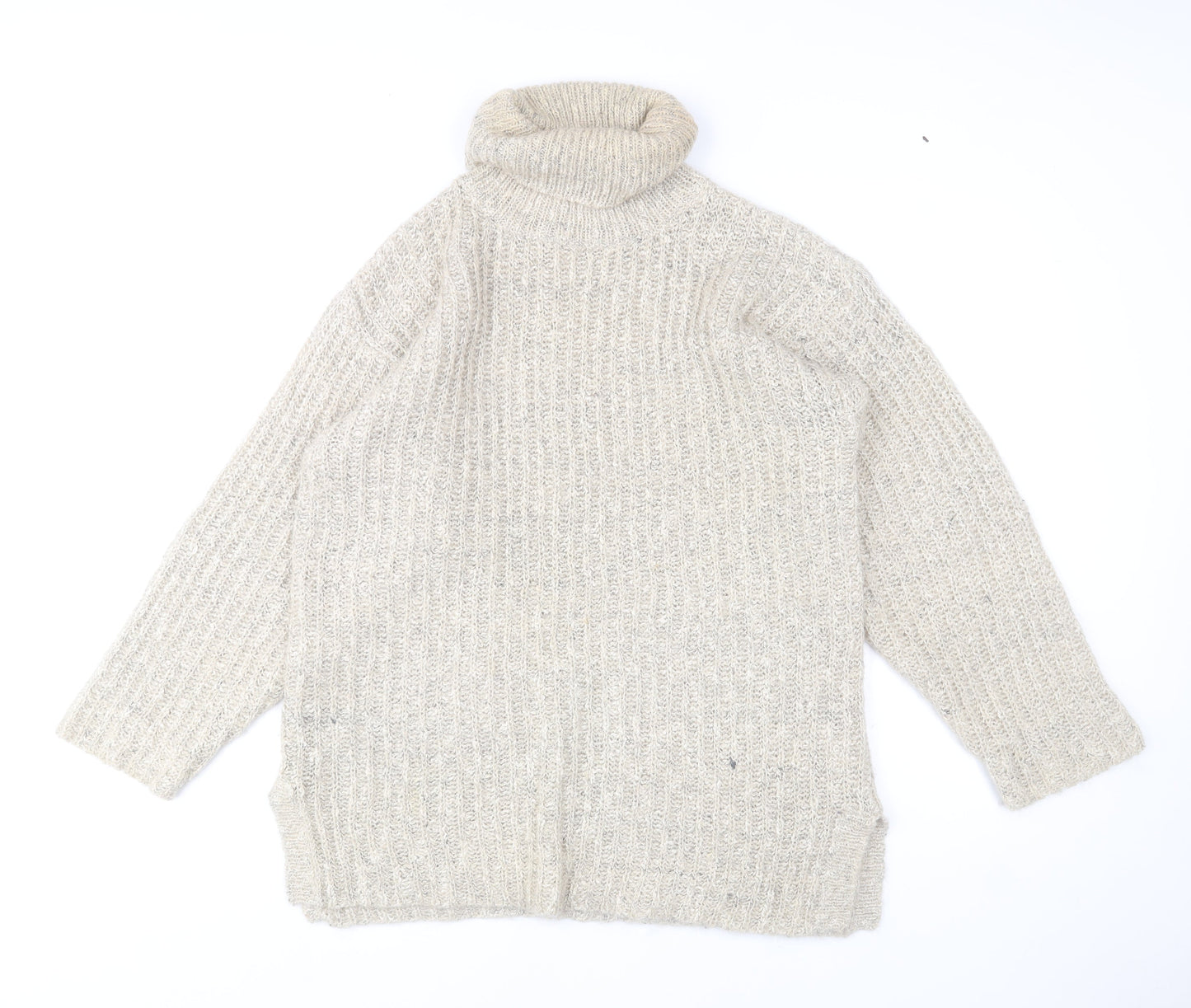 VIZ-A-VIZ Women Beige Roll Neck Chunky Knit Mohair Blend Jumper One Size