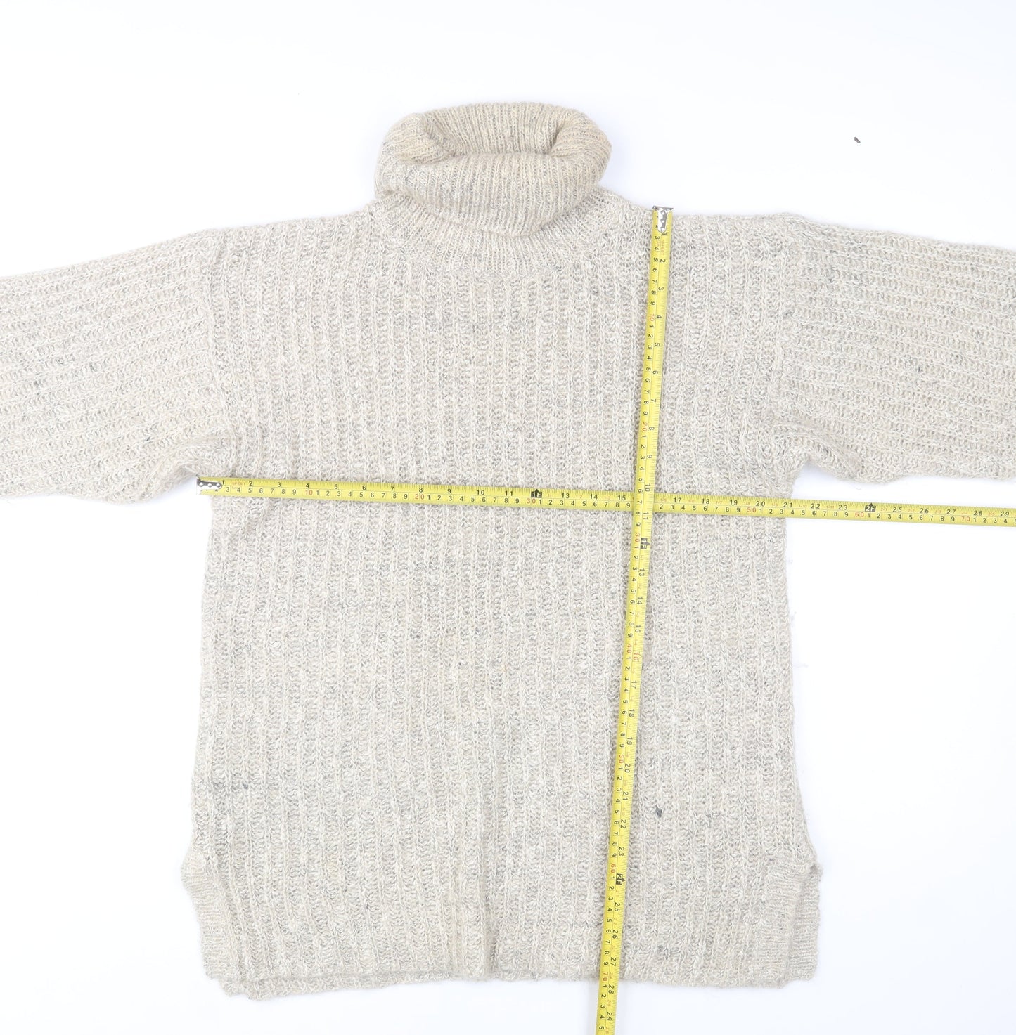 VIZ-A-VIZ Women Beige Roll Neck Chunky Knit Mohair Blend Jumper One Size