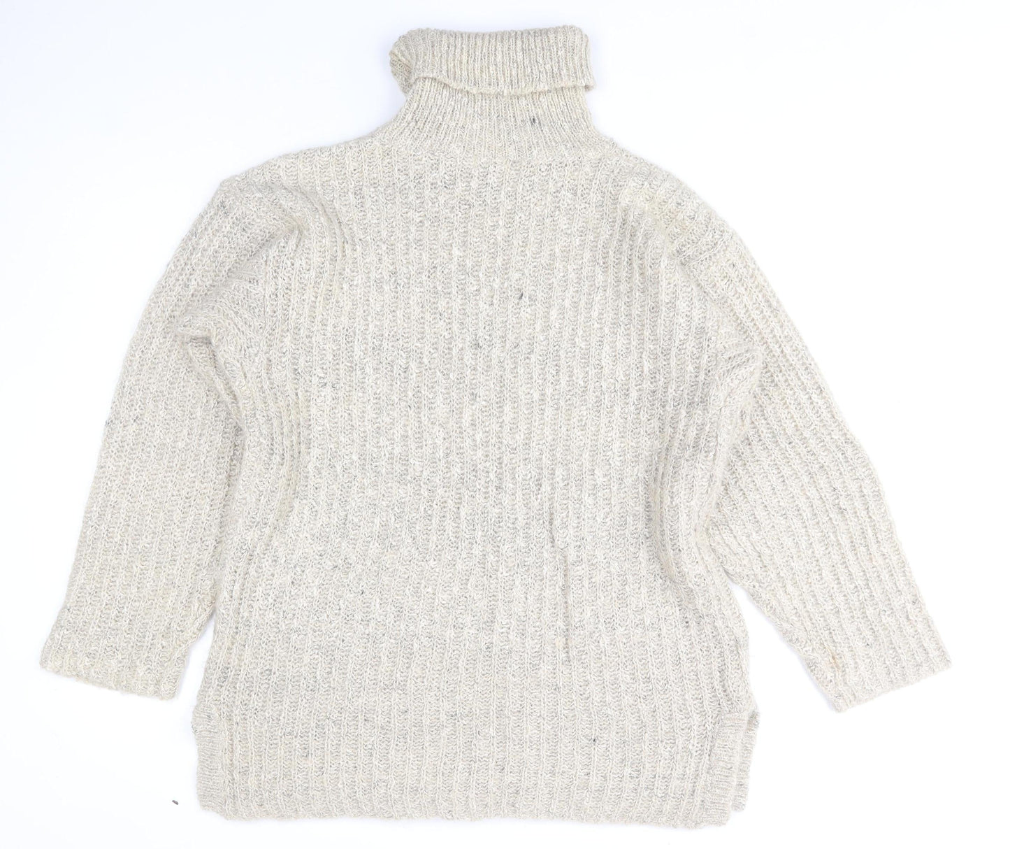 VIZ-A-VIZ Women Beige Roll Neck Chunky Knit Mohair Blend Jumper One Size