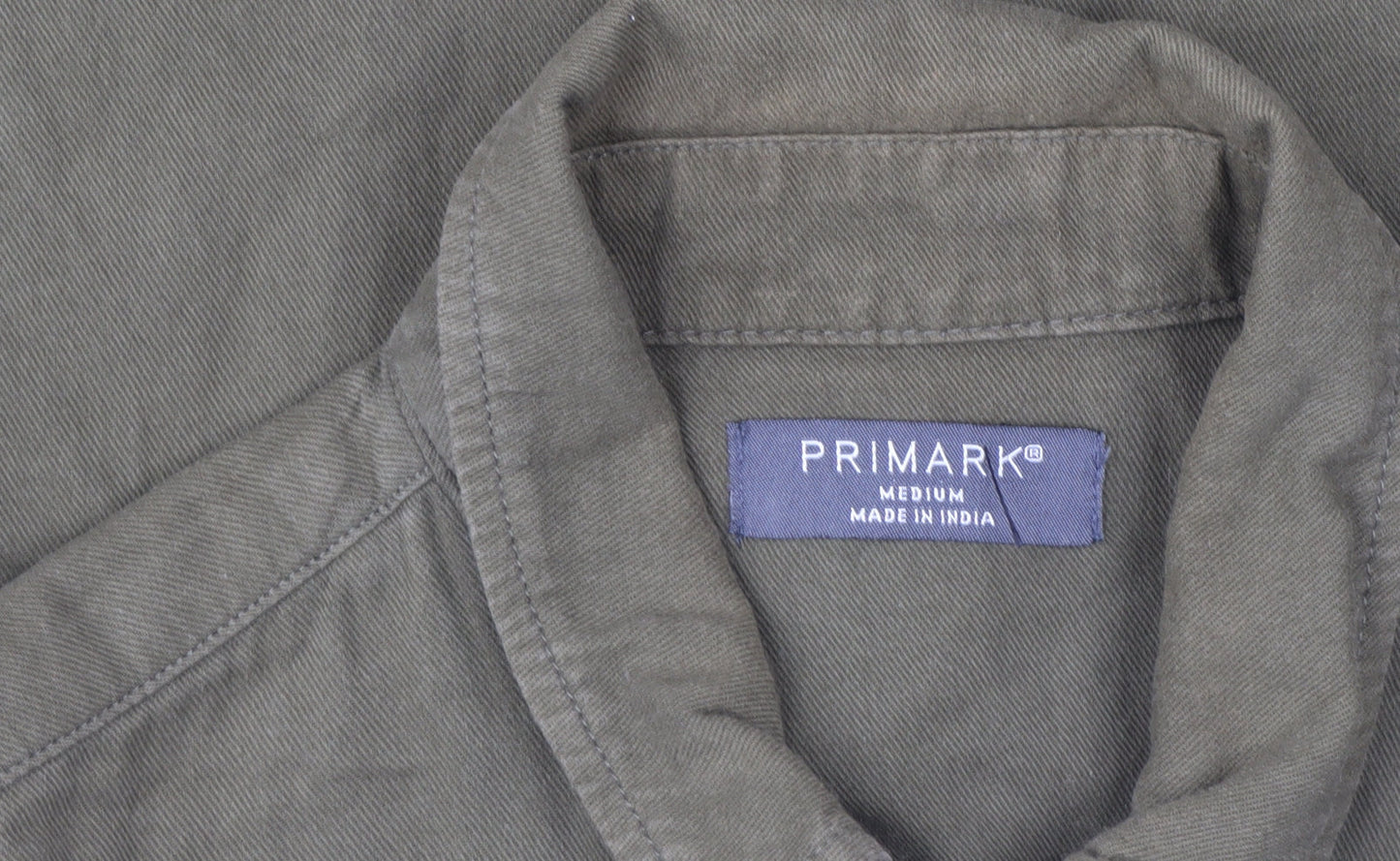 Primark Men's Green Cotton Zip Up Long Sleeve Casual Shirt M
