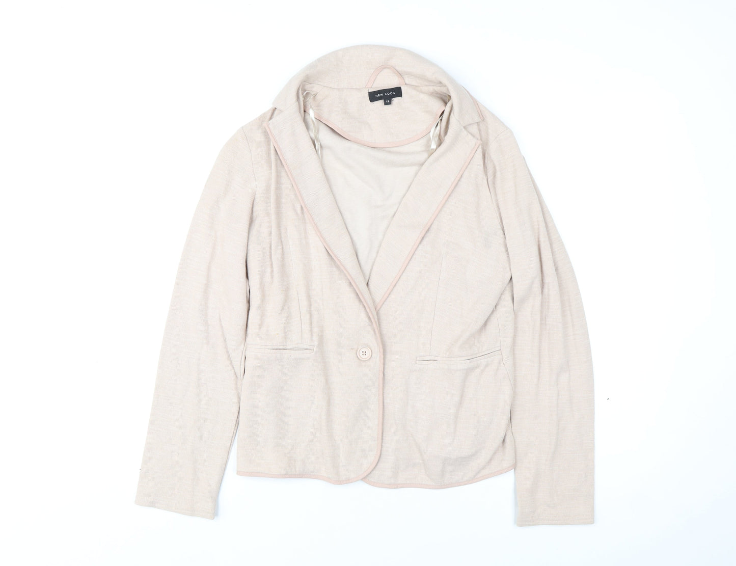 New Look Women Beige Blazer Jacket Size 12 Classic Casual Style