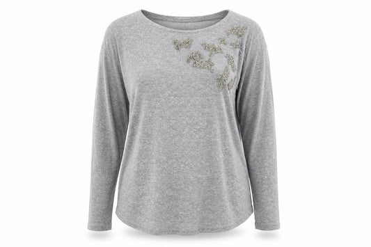 Marks and Spencer Per Una Women's Grey Beaded Butterfly Long Sleeve T-Shirt Size 12
