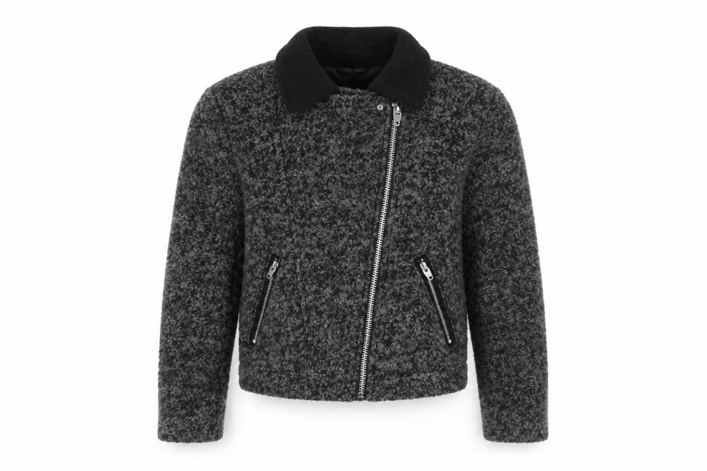 H&M Women Grey Wool Blend Biker Jacket Size 8 Zip Pockets Lined