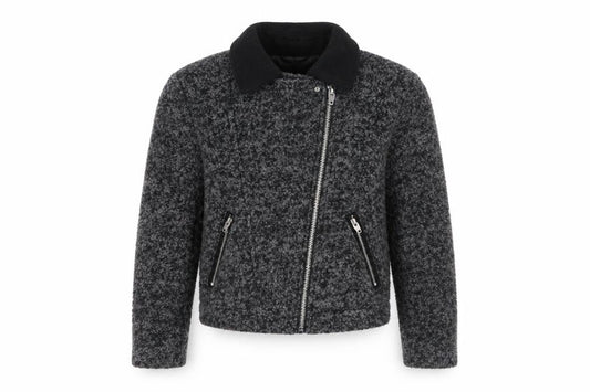 H&M Women Grey Wool Blend Biker Jacket Size 8 Zip Pockets Lined