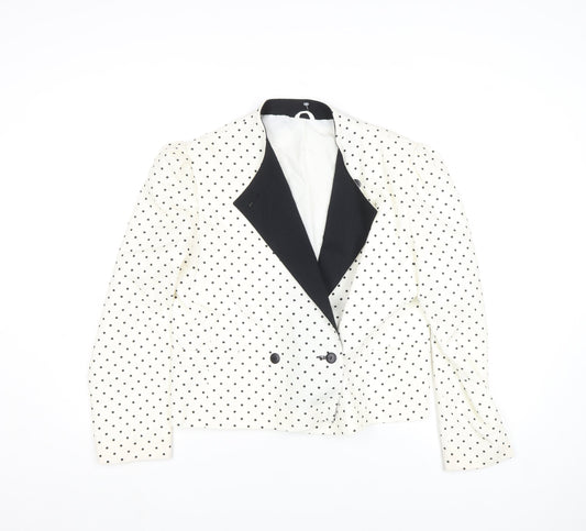St. Bernard Womens White Polka Dot Cropped Blazer Size 16 Retro Style