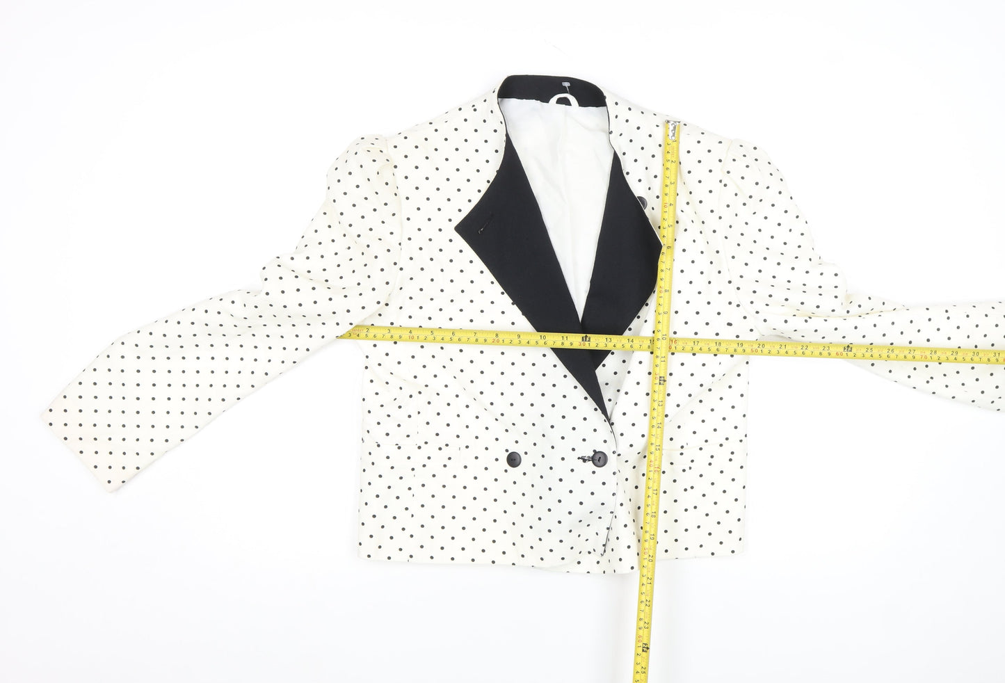 St. Bernard Womens White Polka Dot Cropped Blazer Size 16 Retro Style