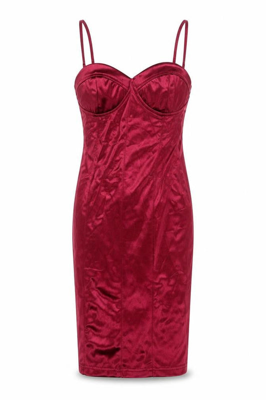 Saint Genies Women's Red Bodycon Satin Slip Dress UK 6