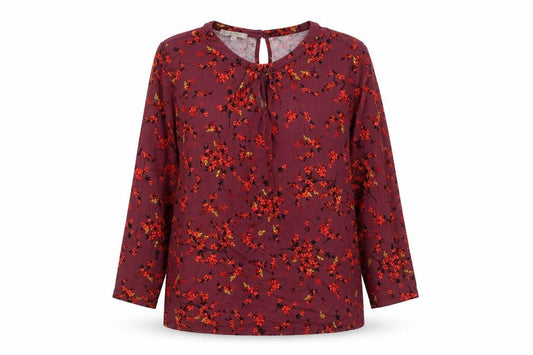 Hobbs Women Red Floral 3/4 Sleeve Tunic Blouse Size M