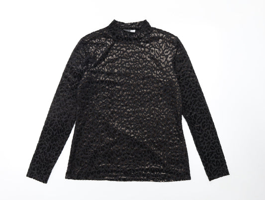 Mint Velvet Women's Black Animal Print Velvet Sheer Long Sleeve Blouse M