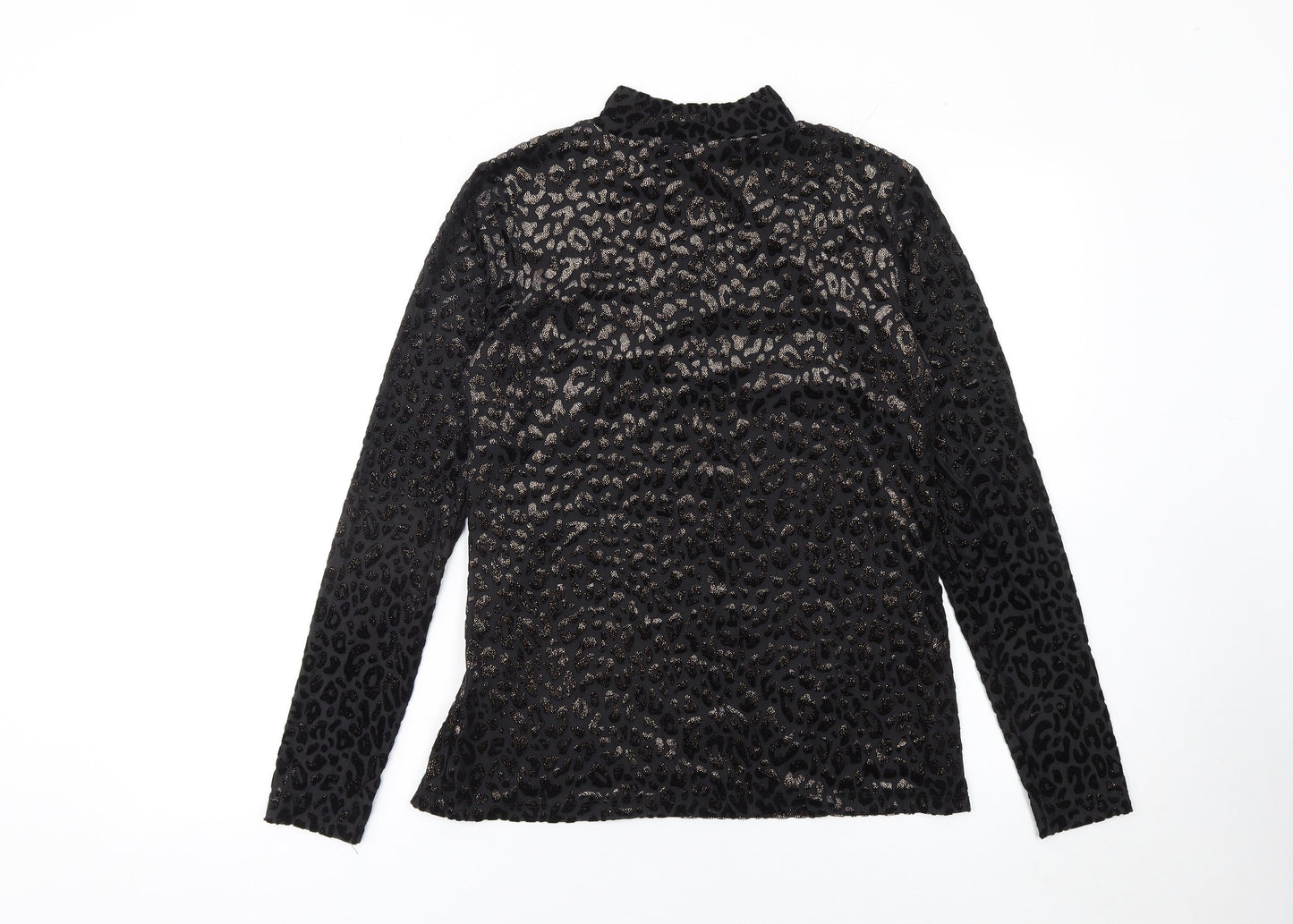 Mint Velvet Women's Black Animal Print Velvet Sheer Long Sleeve Blouse M