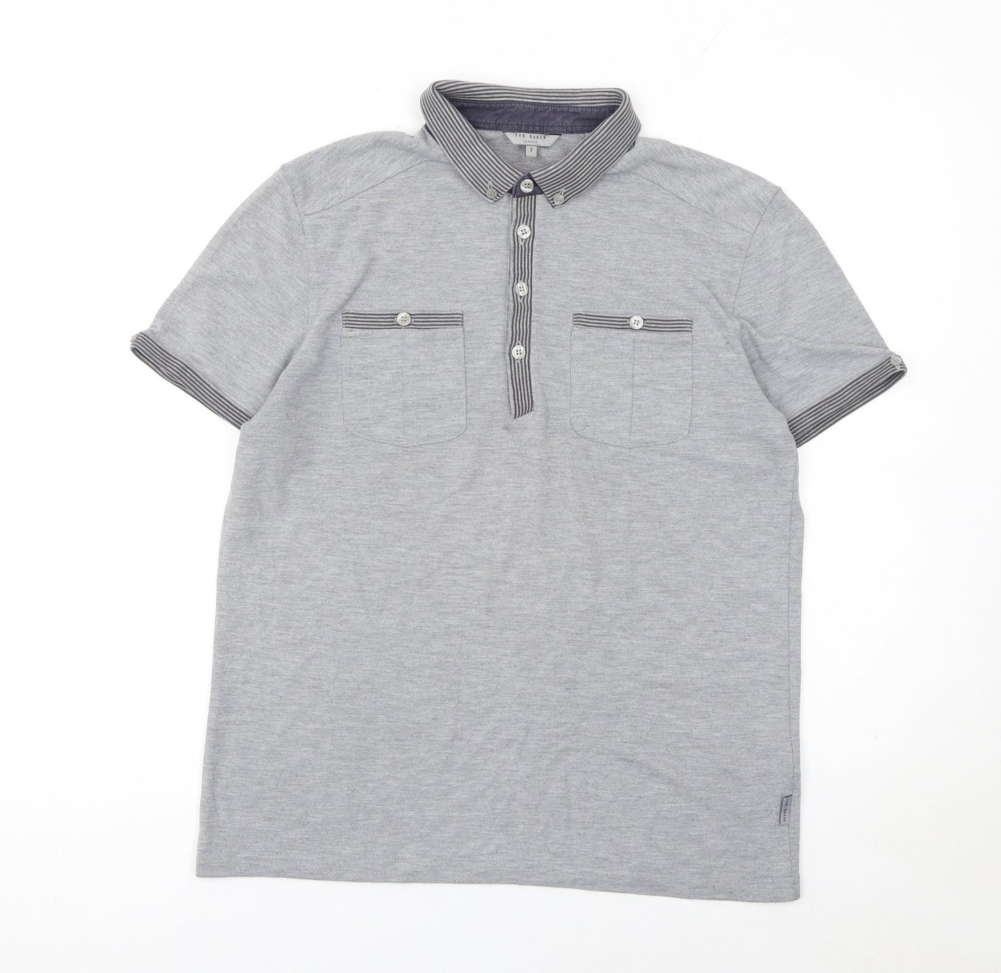 Ted Baker Men’s Grey Button-Down Collar Polo Shirt Size M