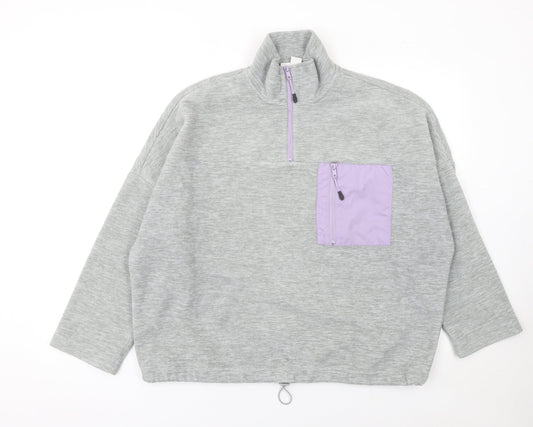 Monki Womens Grey 1/4 Zip Pullover Sweatshirt Size S