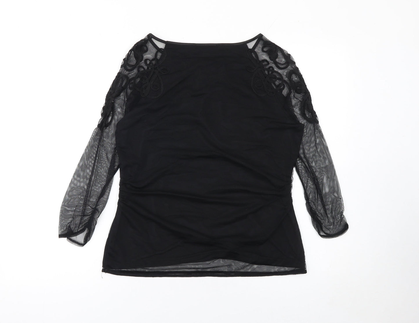 Coast Women's Black Mesh Embroidered Tunic Blouse Size M
