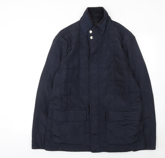 John Lewis Men's Blue Quilted Mid-Length Jacket Size L