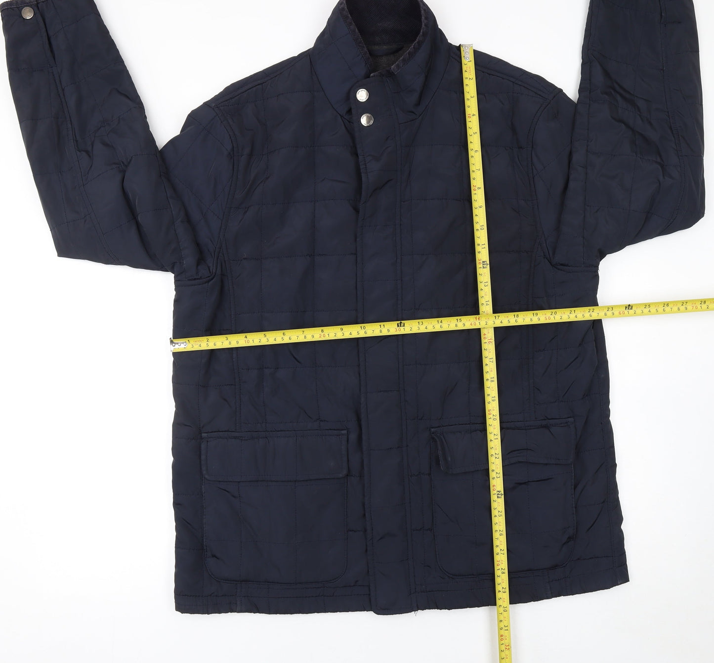 John Lewis Men's Blue Quilted Mid-Length Jacket Size L