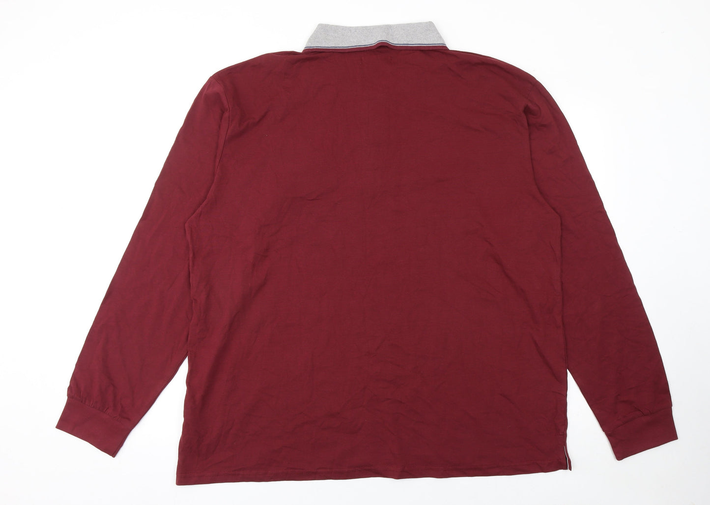 Atlas For Men Burgundy Red Long Sleeve Cotton Polo Shirt Size 3XL