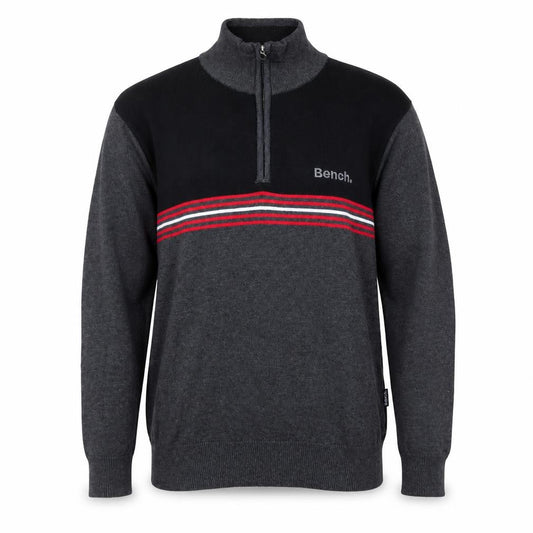 Bench Mens Grey 1/2 Zip Cotton Jumper Size L Striped Knit Classic
