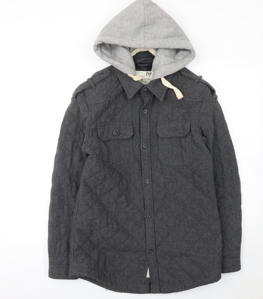 Denim 73 Men's Grey Quilted Hooded Wool Blend Jacket Size S