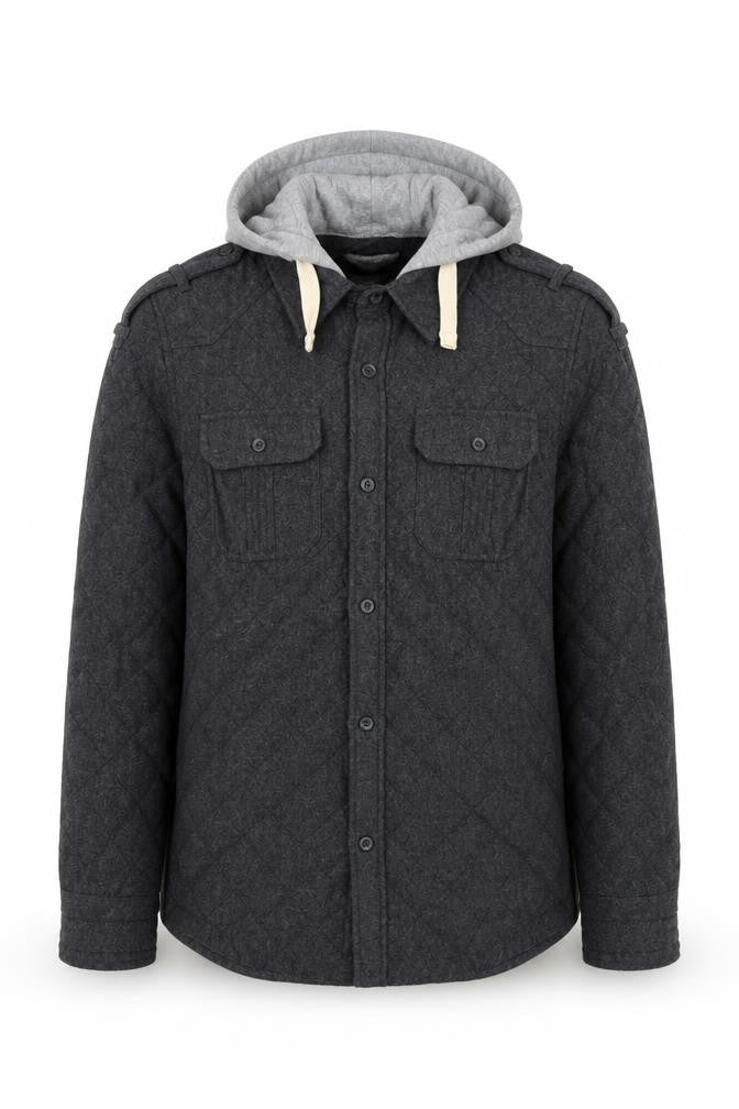 Denim 73 Men's Grey Quilted Hooded Wool Blend Jacket Size S