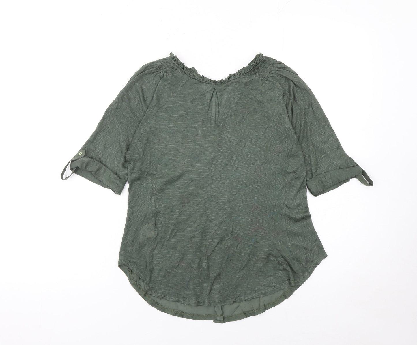 Tiny Women's Green Embroidered Bohemian Button 3/4 Sleeve Blouse XS