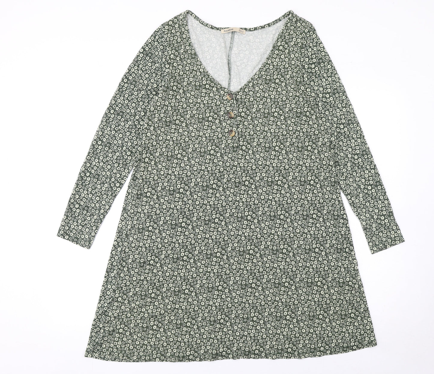 Pull&Bear Women's Green Floral A-Line Viscose Dress Size 12