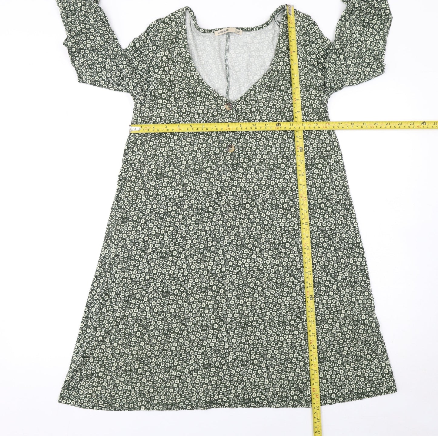 Pull&Bear Women's Green Floral A-Line Viscose Dress Size 12