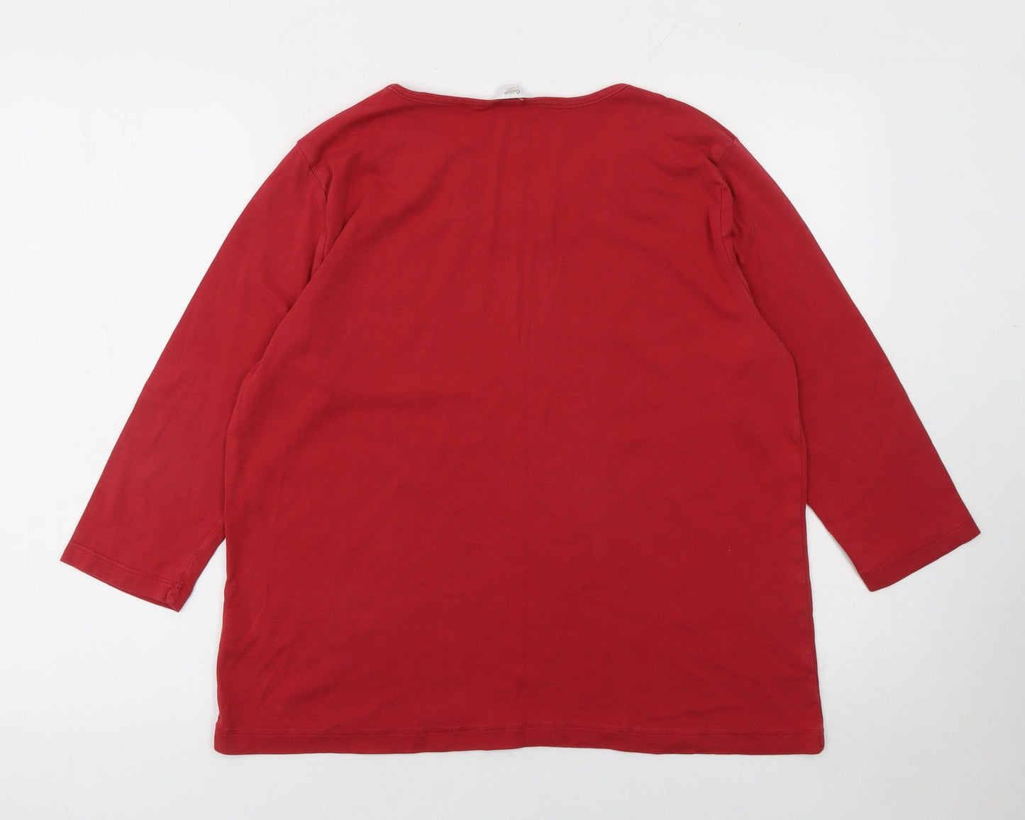 Cotton Traders Women Red 3/4 Sleeve Cotton T-Shirt Size 18
