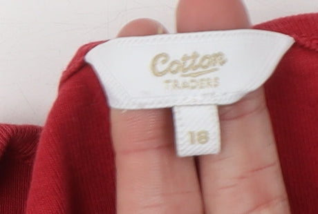Cotton Traders Women Red 3/4 Sleeve Cotton T-Shirt Size 18