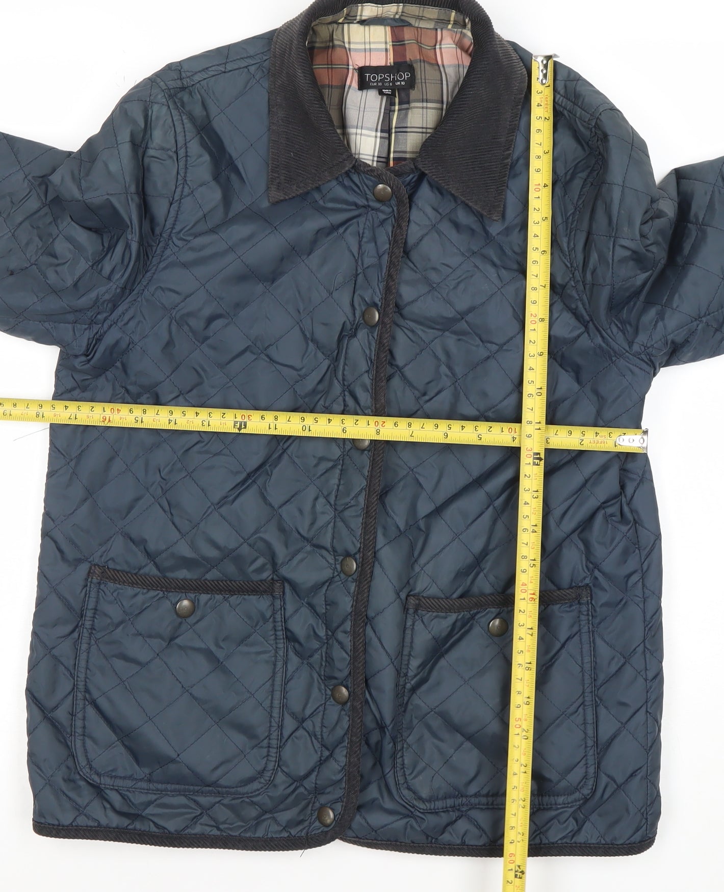 Topshop Women’s Blue Quilted Jacket UK 10 Classic Mid-Length Coat