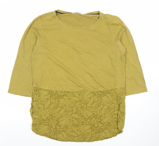 White Stuff Women's Green Cotton 3/4 Sleeve T-Shirt UK 10