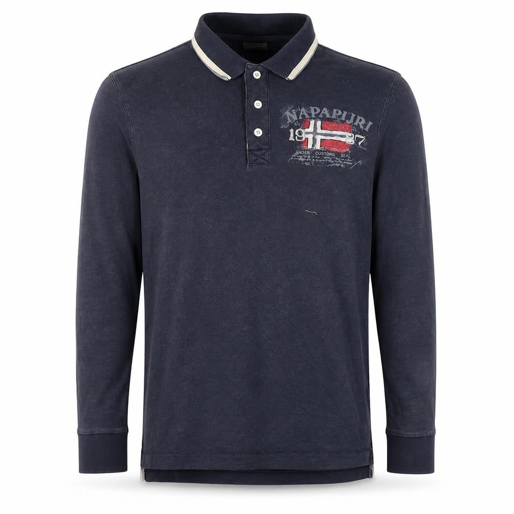 Napapijri Men's Blue Long Sleeve Polo Shirt Size S Cotton