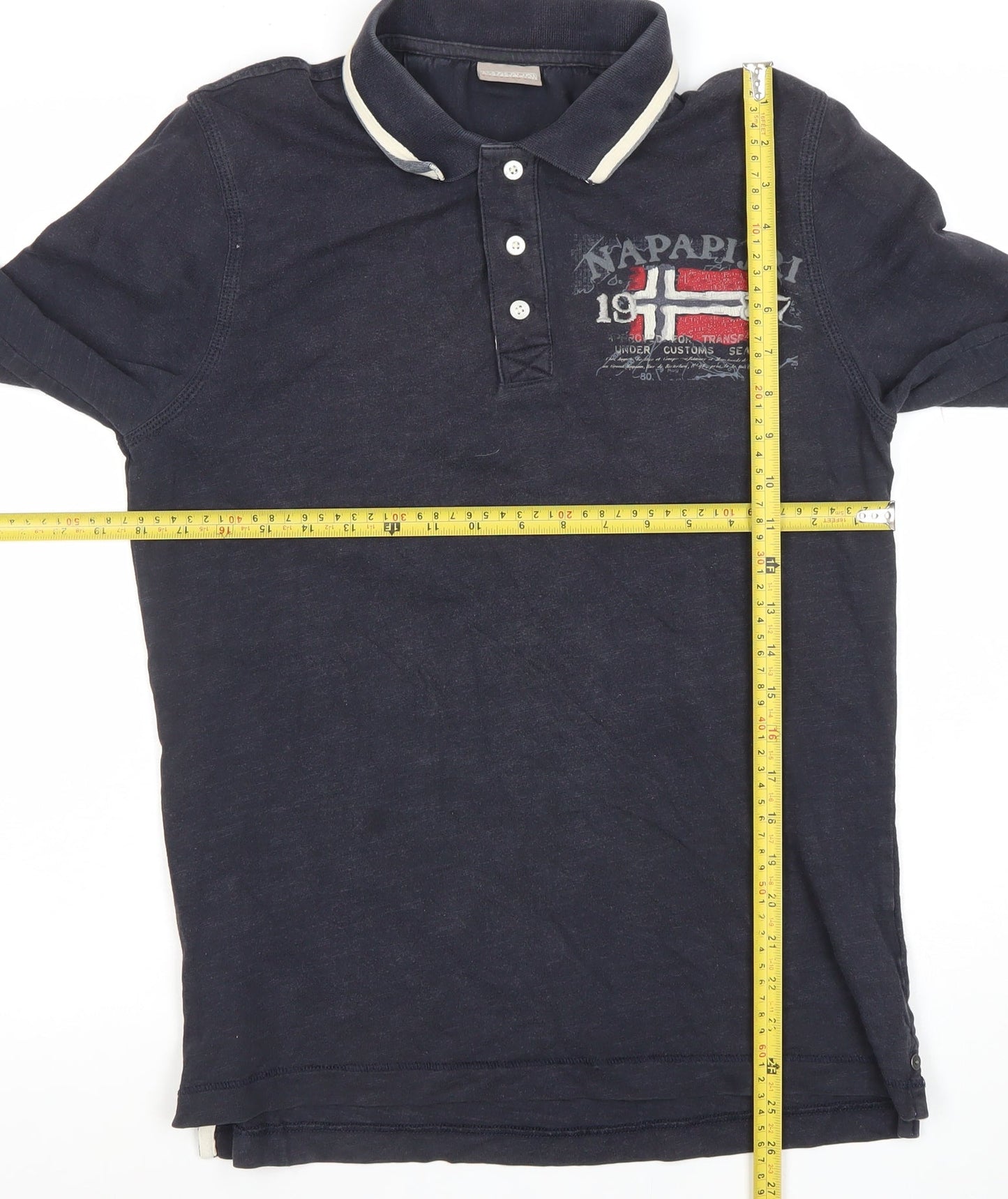 Napapijri Men's Blue Long Sleeve Polo Shirt Size S Cotton
